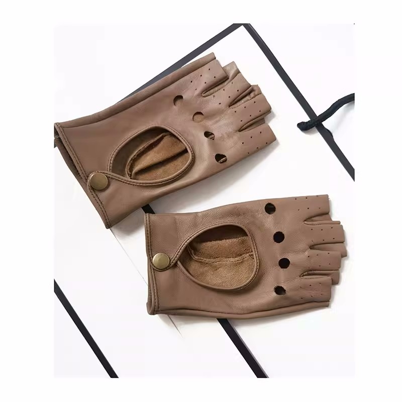 Leather Driving Glove - Guanto semi-dito scavato in pelle di